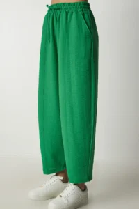 Happiness İstanbul Women's Green Linen Shirt and Shalwar Trousers Set - Image 9