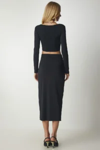 Happiness İstanbul Women Black Crop Skirt Sandy Knitting Set - Image 6