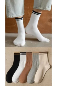 BGK Unisex Colorful 5 Pair Striped College Socks Set