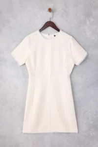 TRENDYOLMİLLA Limited Edition Ecru shiny Tweed Mini Weaving Dress - Image 5