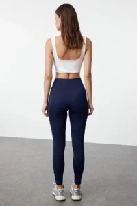 TRENDYOLMİLLA Navy Blue Wide Waist Elastic Extra Shaping Full Size Knitting Sports Leggings - Image 5