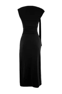 TRENDYOLMİLLA Limited Edition Black bodycon Asymmetric Yaka Sleeveless with accessories Maxi Flexible Knitting Dress - Image 6