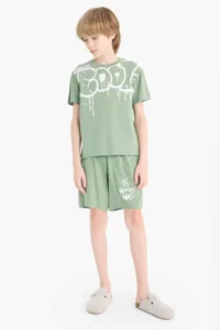 DeFacto 100% Cotton Regular Fit Printed Elastic Waist Pajama Set for Boys - Image 2