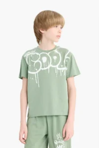 DeFacto 100% Cotton Regular Fit Printed Elastic Waist Pajama Set for Boys - Image 3