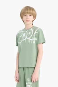 DeFacto 100% Cotton Regular Fit Printed Elastic Waist Pajama Set for Boys - Image 4