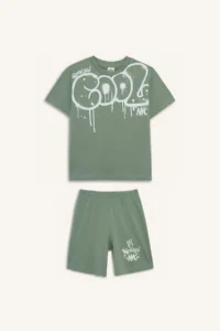 DeFacto 100% Cotton Regular Fit Printed Elastic Waist Pajama Set for Boys - Image 8