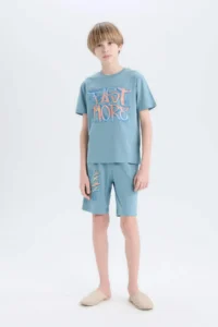 DeFacto Boy's Pajama Set Printed Short Sleeve Top Shorts
