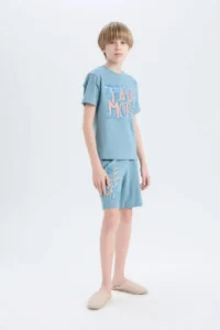 DeFacto Boy's Pajama Set Printed Short Sleeve Top Shorts - Image 2