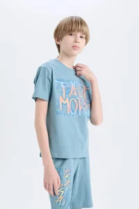 DeFacto Boy's Pajama Set Printed Short Sleeve Top Shorts - Image 3