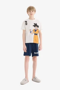 DeFacto 100% Cotton Dragon Ball Printed Elastic Waist Pajama Set for Boys