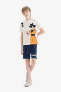 DeFacto 100% Cotton Dragon Ball Printed Elastic Waist Pajama Set for Boys - Image 2