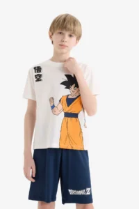 DeFacto 100% Cotton Dragon Ball Printed Elastic Waist Pajama Set for Boys - Image 3