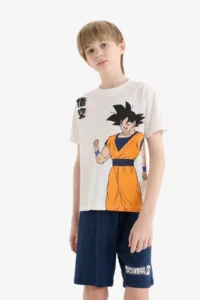 DeFacto 100% Cotton Dragon Ball Printed Elastic Waist Pajama Set for Boys - Image 4