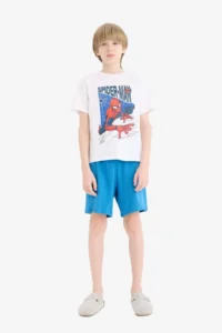 DeFacto 100% Cotton Marvel Spiderman Printed Elastic Waist Pajama Set for Boy - Image 3