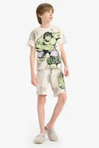 DeFacto 100% Cotton Marvel Comics Printed Elastic Waist Pajama Set for Boy - Image 2