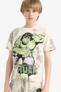 DeFacto 100% Cotton Marvel Comics Printed Elastic Waist Pajama Set for Boy - Image 3