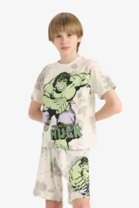 DeFacto 100% Cotton Marvel Comics Printed Elastic Waist Pajama Set for Boy - Image 4