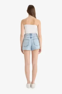 DeFacto 100% Cotton Mom Fit High Waist Cut Out Jean Shorts - Image 7
