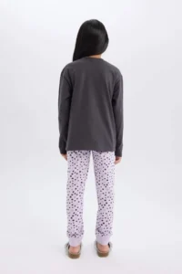 DeFacto Girl's Pajama Set Printed Long Sleeve Top with Elastic Waist Patterned Long Bottom - Image 7