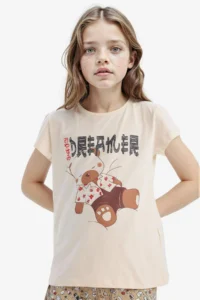 DeFacto Pajama Set Printed Short Sleeve Top Patterned Bottom Girl Child - Image 3
