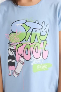 DeFacto Girl's Pajama Set Short Sleeve Printed Top with Elastic Waist Long Bottom - Image 5