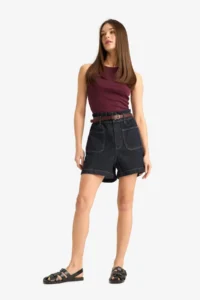 DeFacto 100% Cotton Paperbag High Waist Jean Shorts