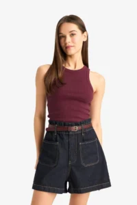 DeFacto 100% Cotton Paperbag High Waist Jean Shorts - Image 4