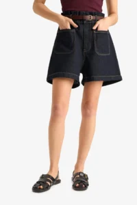 DeFacto 100% Cotton Paperbag High Waist Jean Shorts - Image 5