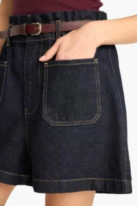 DeFacto 100% Cotton Paperbag High Waist Jean Shorts - Image 6