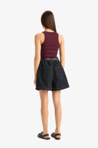 DeFacto 100% Cotton Paperbag High Waist Jean Shorts - Image 7