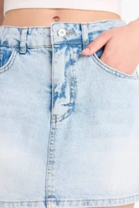 DeFacto 100% Cotton High Waist Washed Pocket Jean Shorts Skirt - Image 5