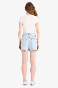 DeFacto 100% Cotton High Waist Washed Pocket Jean Shorts Skirt - Image 6