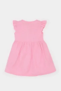 DeFacto Basic Plain Short Sleeve Flared Poplin Summer Dress for Baby Girl - Image 3