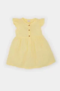 DeFacto Basic Plain Short Sleeve Flared Poplin Summer Dress for Baby Girl - Image 3