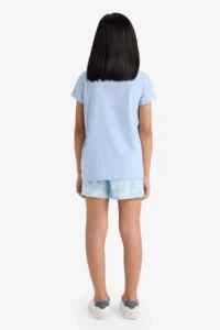 DeFacto Girl's Pajama Set Printed Short Sleeve Top with Elastic Waist Shorts - Image 6