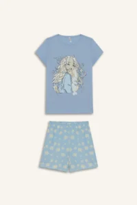 DeFacto Girl's Pajama Set Printed Short Sleeve Top with Elastic Waist Shorts - Image 7