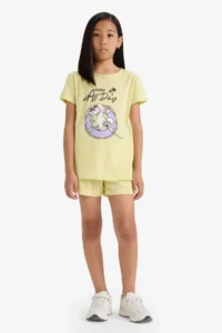 DeFacto 100% Cotton Printed Elastic Waist Pajama Set Girl Child