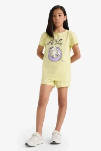 DeFacto 100% Cotton Printed Elastic Waist Pajama Set Girl Child - Image 2