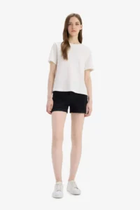 DeFacto High Waist Plain Hem Jeans Shorts - Image 2