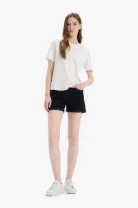DeFacto High Waist Plain Hem Jeans Shorts - Image 3