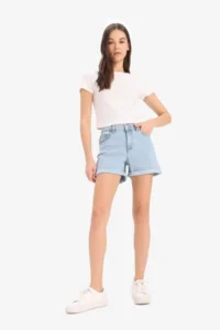 DeFacto High Waist Pocket Washed Skinny Jean Shorts