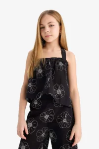 DeFacto Floral Sleeveless Linen Blouse Girls' - Image 3