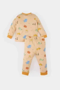 DeFacto Pajama Set Patterned Long Sleeve Combed Cotton Top with Elastic Waist Long Bottom for Baby Boy - Image 7
