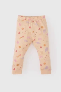 DeFacto Pajama Set Patterned Long Sleeve Combed Cotton Top with Elastic Waist Long Bottom for Baby Girl - Image 2