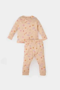 DeFacto Pajama Set Patterned Long Sleeve Combed Cotton Top with Elastic Waist Long Bottom for Baby Girl - Image 4
