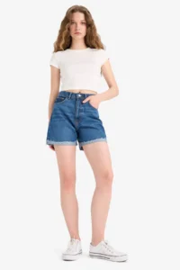 DeFacto Mom Fit High Waist Fold-Fit Jean Shorts - Image 2