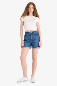DeFacto Mom Fit High Waist Fold-Fit Jean Shorts - Image 3