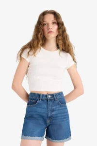 DeFacto Mom Fit High Waist Fold-Fit Jean Shorts - Image 4