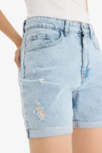 DeFacto 100% Cotton Boyfriend High Waist Washed Jean Shorts - Image 5