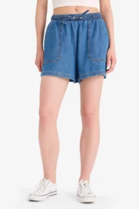 DeFacto 100% Cotton High Waist Elastic Waist Lace Up Soft Jean Shorts - Image 5